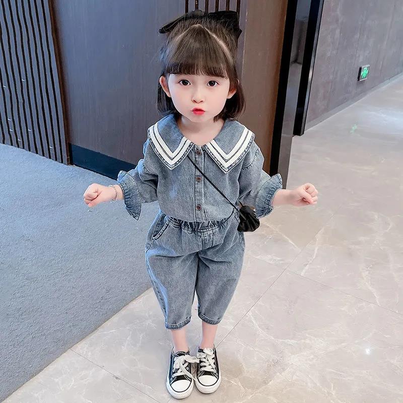 Girls Denim Suit Spring Girl Baby Western Style Children's Children's Clothing Tide Autumn Two-piece Sets