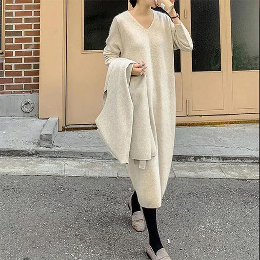 Autumn and Winter Long Sweater Skirt Over The Knee All-match Women's Pullover Long Sleeve Loose Large Size Sweater