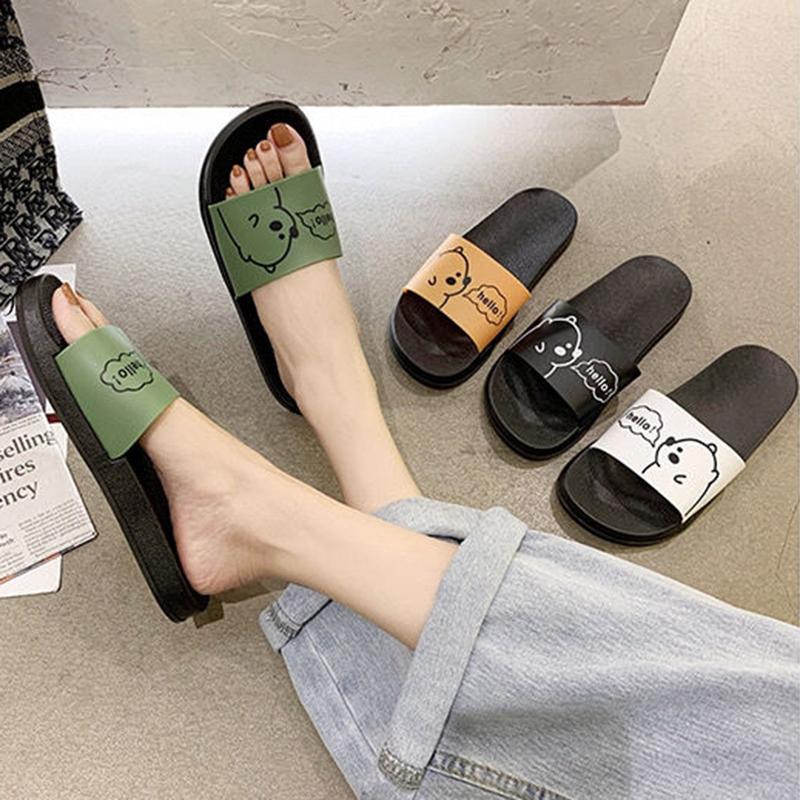 Korean Style Slippers Female Summer Wear Student Cute Bear Home Bathing Non-slip Soft Bottom Sandals and Slippers