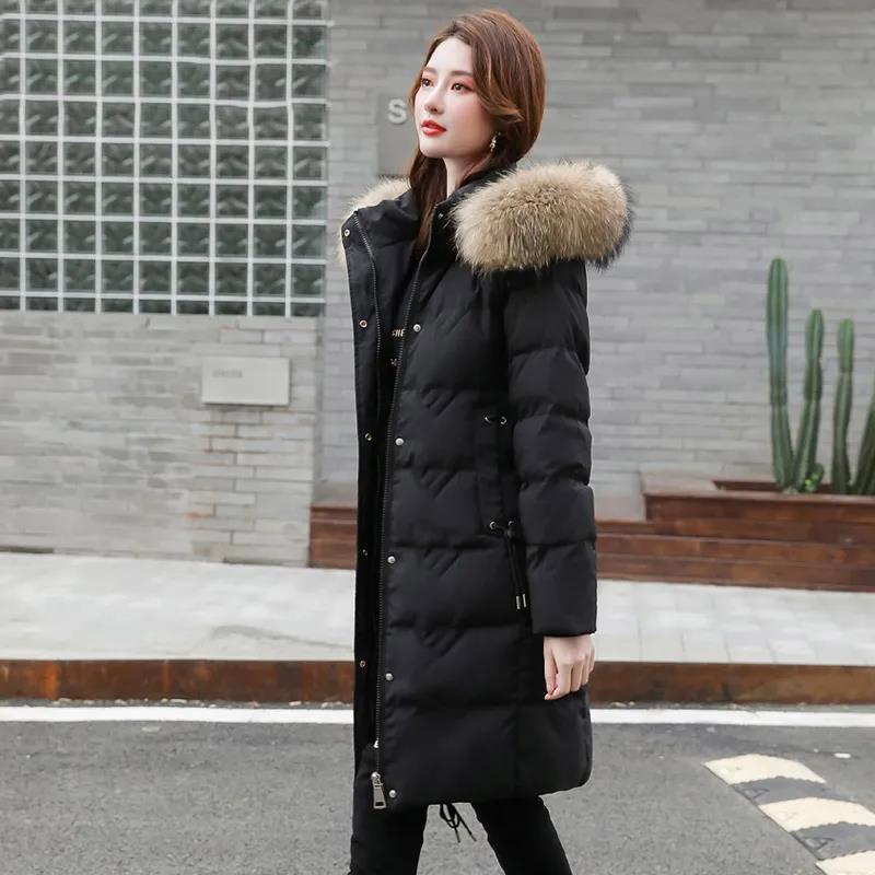 Winter Women's Down Jacket White Duck Down Solid Color Plus Size Cotton Coat Mid-length Slim and Thick Warm Down Coat