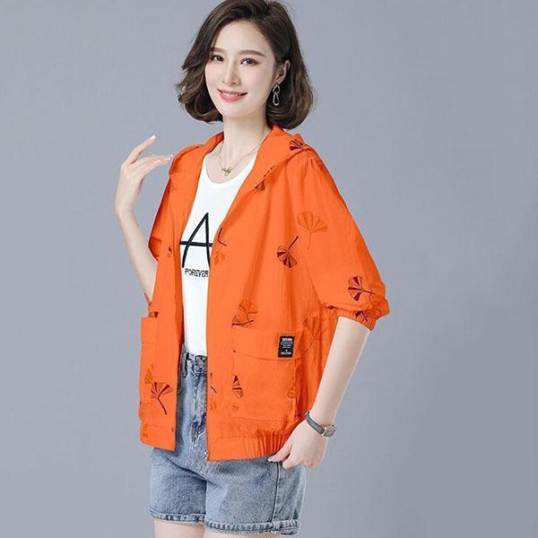 Women's Spring Summer Plus Size Loose Thin Coats Autumn Long Sleeve Print Hooded Sun Protection Jackets