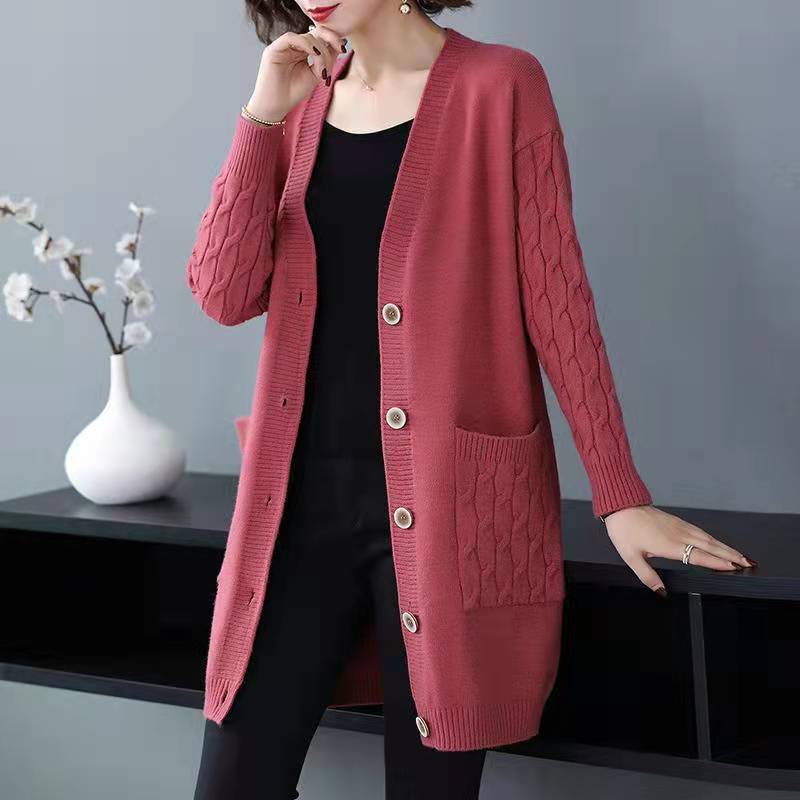 Cardigan Sweater Women's Medium Long Loose Thin Section 2022 Plus Size Spring and Autumn Wear Knitted Coat