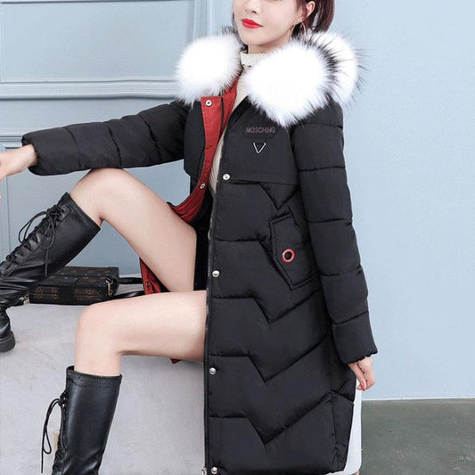 Autumn and Winter Down and Down Padded Jacket Women's Mid-length Korean Style Slim Slimming Padded Coat with Large Fur Collar Padded Coat