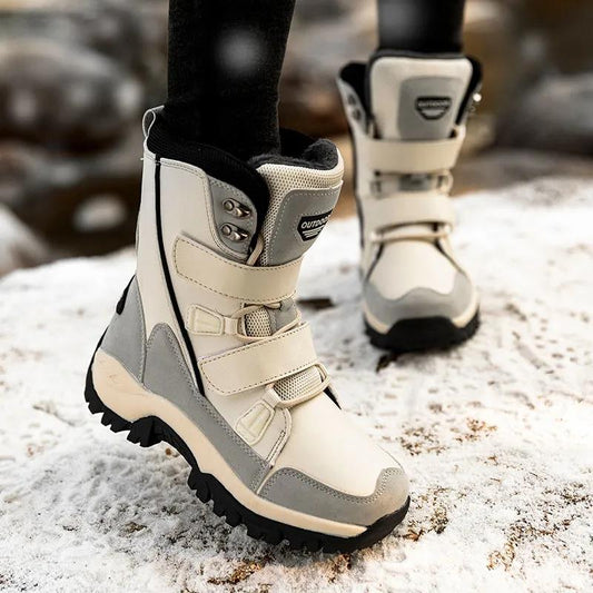 Warm Snow Boots Women Autumn Winter Plus Suede Leather Mid-tube Boots Waterproof Non-slip Outdoor Ski Cotton Shoes