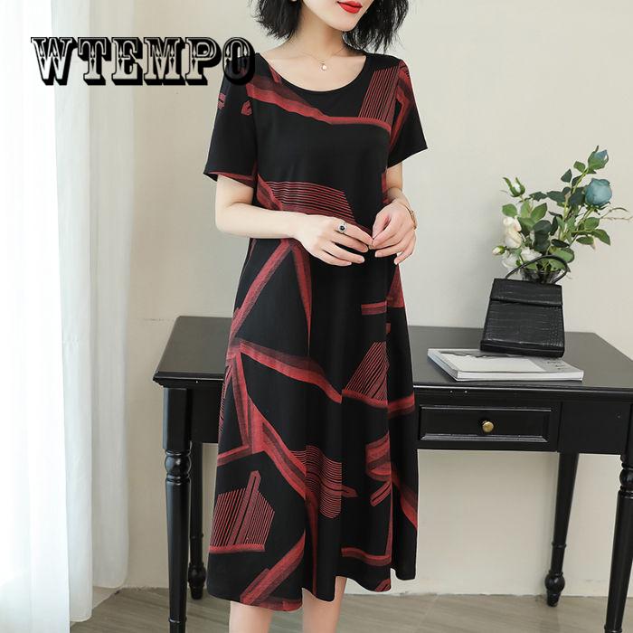 Dress Women Casual Patchwork 1/2 Sleeved Cotton Linen Oversize Loose Dress  Clothing Party Dress