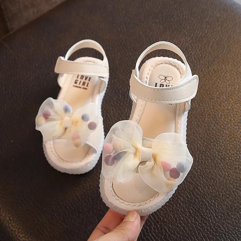 Girls Sandals Summer Bow Princess Shoes Korean Children's Baby Non-slip Soft-soled Beach Shoes