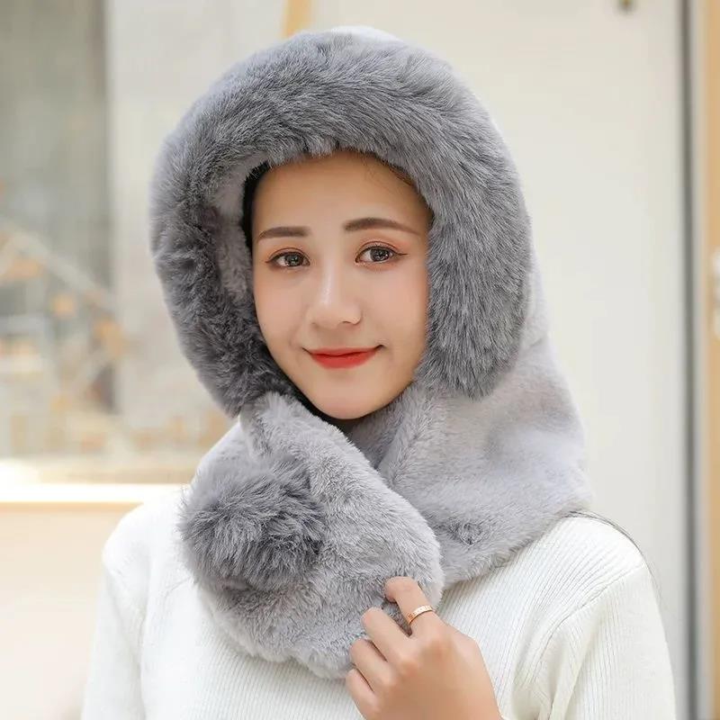 Plush Hat Winter Ladies Korean Version of The Rex Rabbit Fur Winter Outdoor Thickening Warm and Cold-proof Knitted Hat