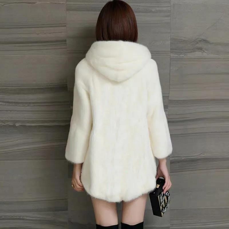 Faux Mink Coat Women's Mid-length Autumn and Winter Thickening Large Size Imitation Mink Fleece Hooded Fur Coat Women Are Thin