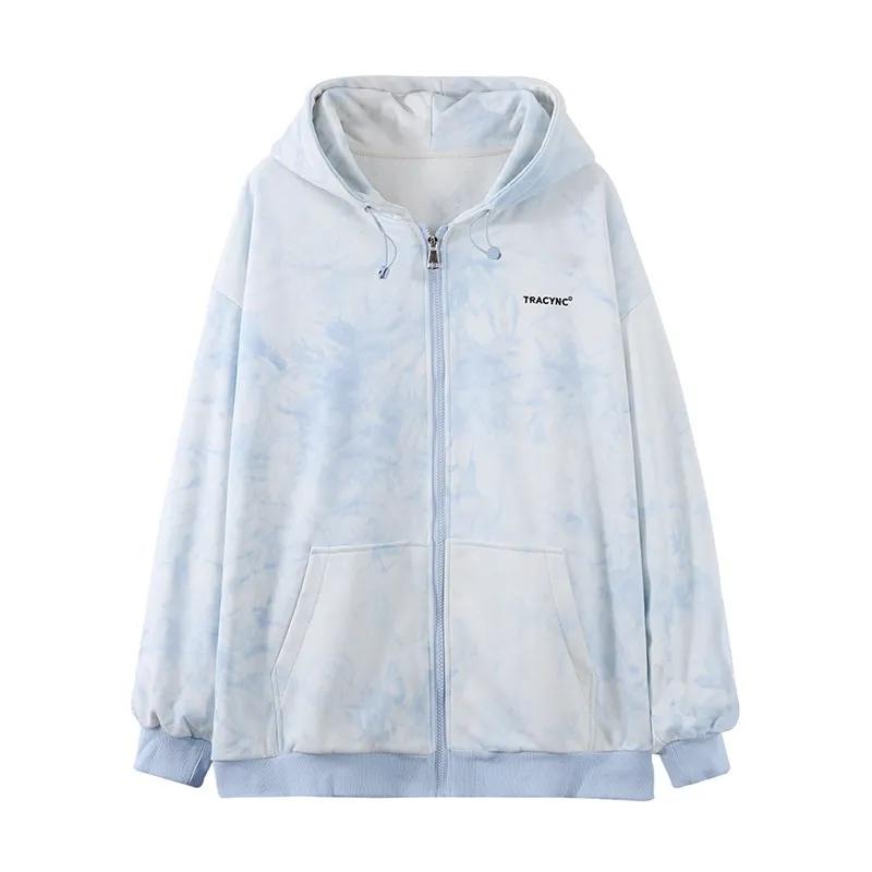 Oversize Tie-dye Coat Women's Long-sleeved Zipper Cardigan Casual Sweater Spring and Autumn Loose Jacket Unisex Hooded Sweatershirt