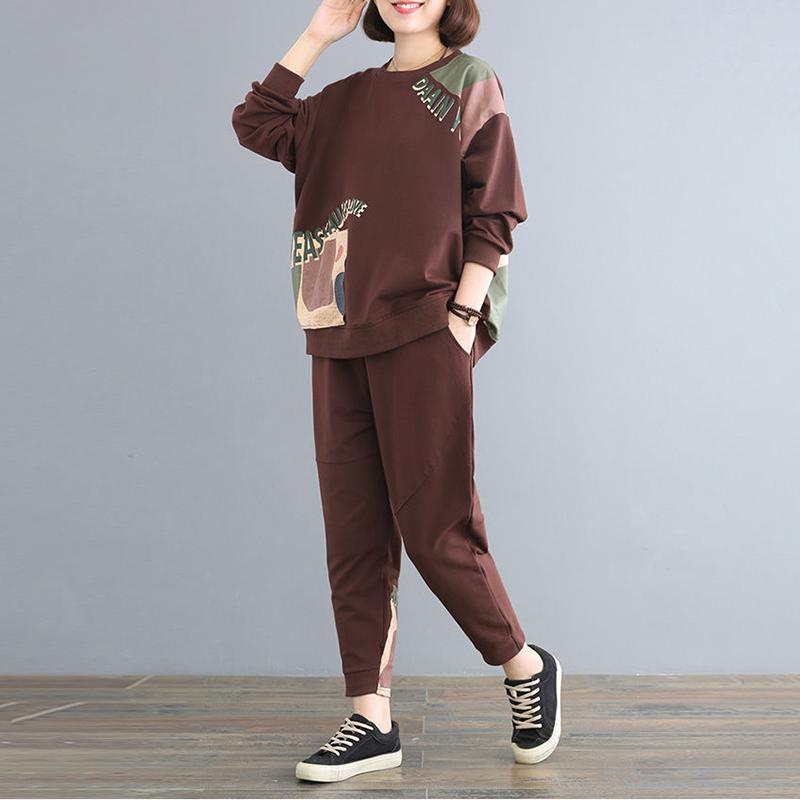 Loose Plus Size Sweater Two-piece Long-sleeved Pullover Shirt + Casual Pants Spring and Autumn Women's Casual Sports Suit Warm and Comfortable