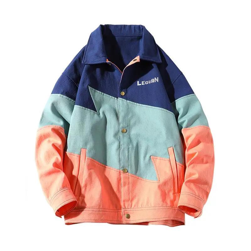 Fashion Color Matching Tooling Jacket Male Large Size Loose Casual Short Jacket Korean Version of The Trend of Spring and Autumn Cardigan