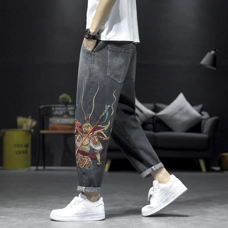 Spring and Autumn National Tide Embroidered Jeans Men's Loose XL Harem Pants Drawstring Pants