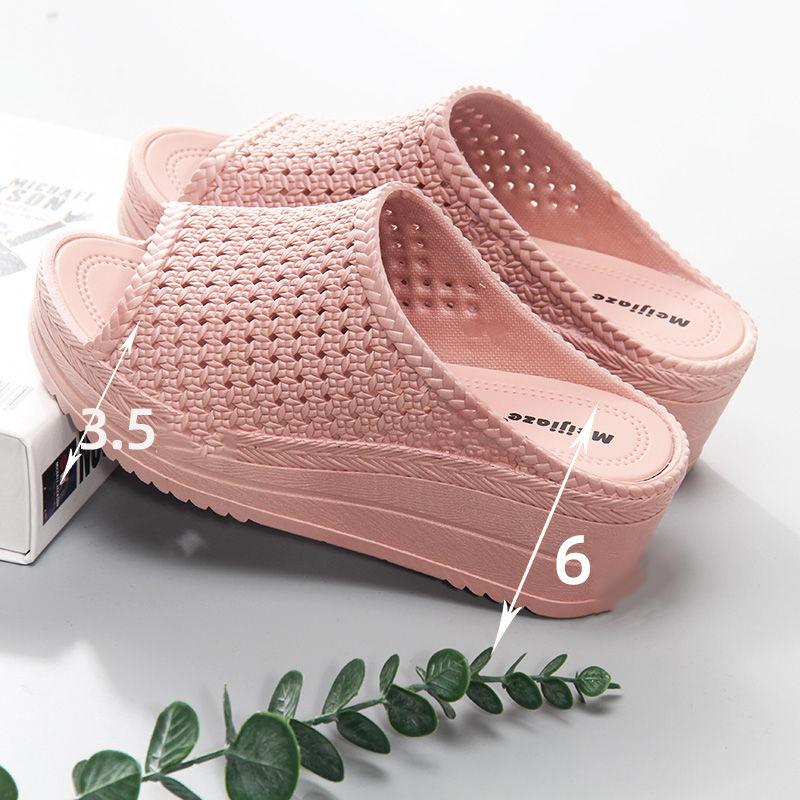 Non-slip Slippers Women's Summer Wear All-match High-heeled Beach Shoes Thick-soled Sandals and Slippers Home Light