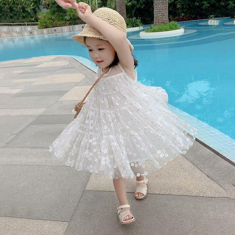 Girls Christmas Costume Lace Princess Dress Kids Sleeveless Summer Sequin Flowers Clothing Children New Year Birthday Party