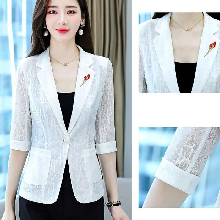 Women's Spring and Summer Style Casual Short White Sun Protection Clothing Jacket with A Thin Lace Suit