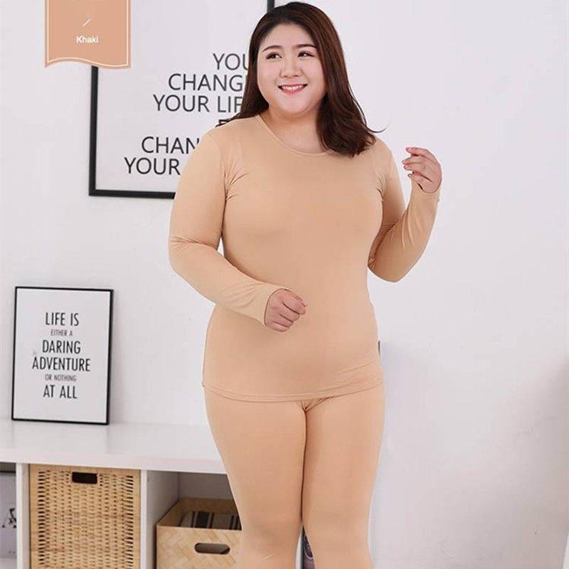 Add Fertilizer To Increase Thermal Underwear Women's Thin Velvet Suit Bottoming Shirt Autumn and Winter Plus Size Pajamas 200 Kg