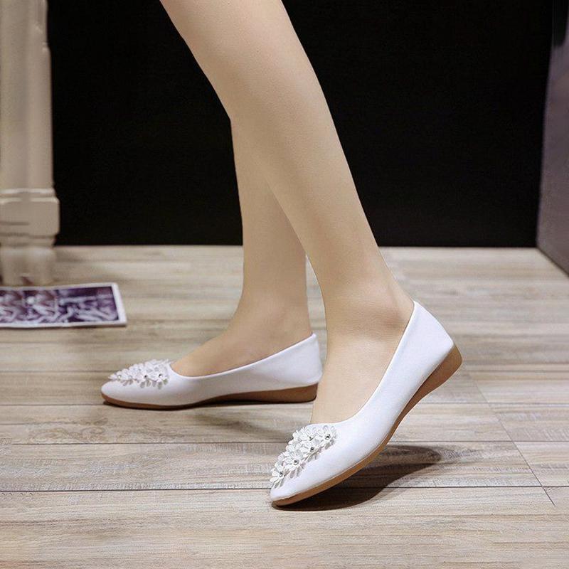 Pointed-toe Leather Shoes Single Shoes Soft-soled Flat-heeled Women's Flat-bottomed Pointed-toe Shoes Shallow Mouth Casual Women's Single Shoes