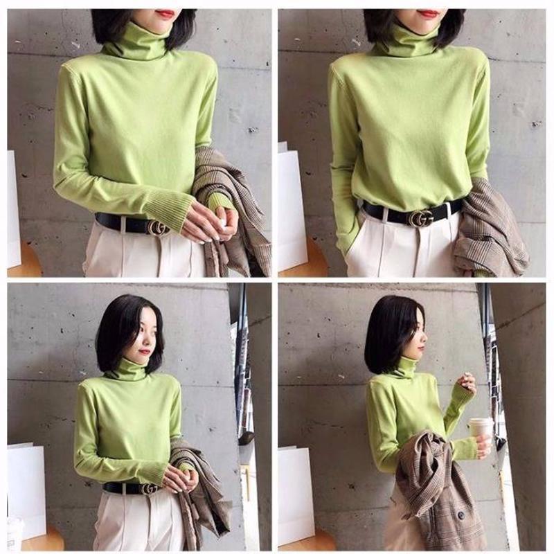 Pofulove Female Turtleneck Knitted Pullover Sweaters loose  Sweater  Tops winter Casual Jumper