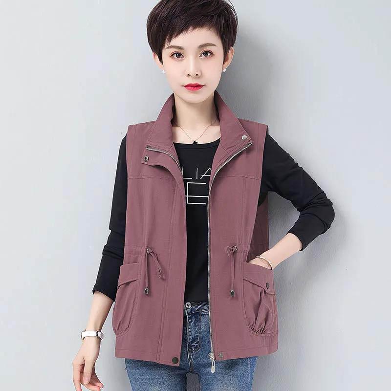 Spring and Autumn Women's Waist Waist Slimming Waistcoat Women's Short Loose Loose Mother's Wear Casual All-match Vest Waistcoat