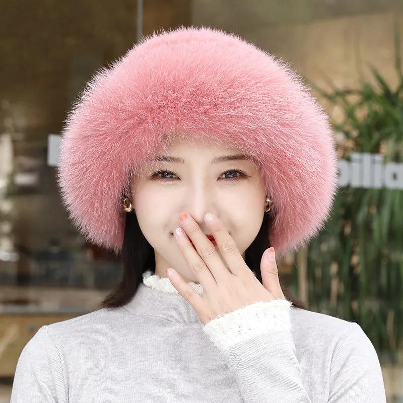 Winter Hat Imitated Fox Fur Plush Beret All-match Ladies Hat Warm Cold Proof Ear Protection Retro Hat Solid Fluffy Plush Top Cap Fur Hat