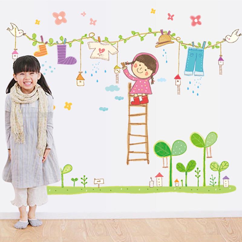 Clothes girl fifth generation removable wall stickers PVC transparent film kindergarten wallpaper