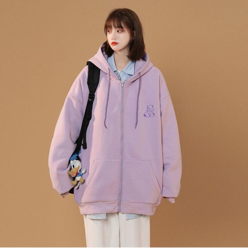 Loose Hooded Jacket Women's Salt Style All-match Lazy Wind Sweater Cardigan Spring and Autumn Loose Baseball Uniform Warm Jacket