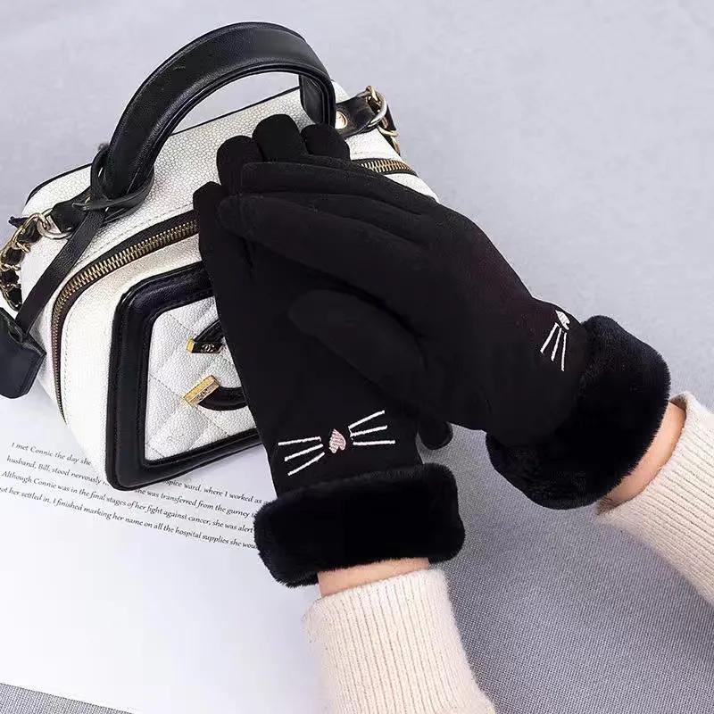 Women's Winter Self-heating Warm Gloves Plus Velvet Thick Cotton Korean Style Cute Cycling Driving Touch Screen Cold Proof Mittens Thermal Gloves