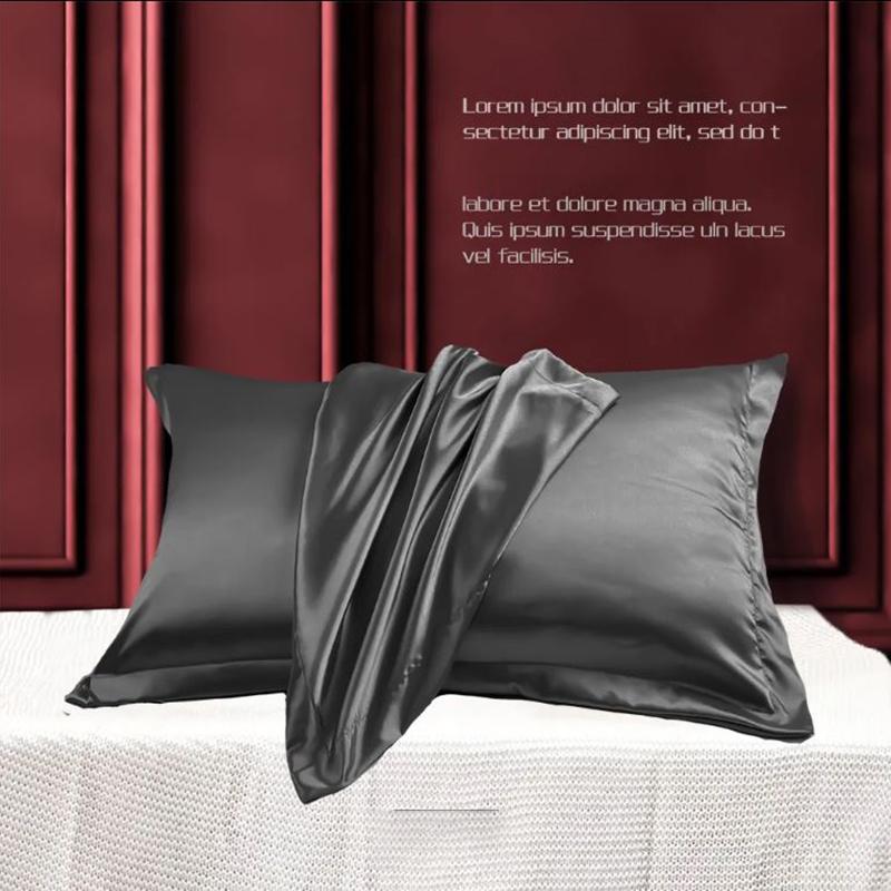 A Pair of Silk Pillowcases Skin-friendly Soft Solid Color Pillowcase 48*74cm Bedroom Double Pillowcase