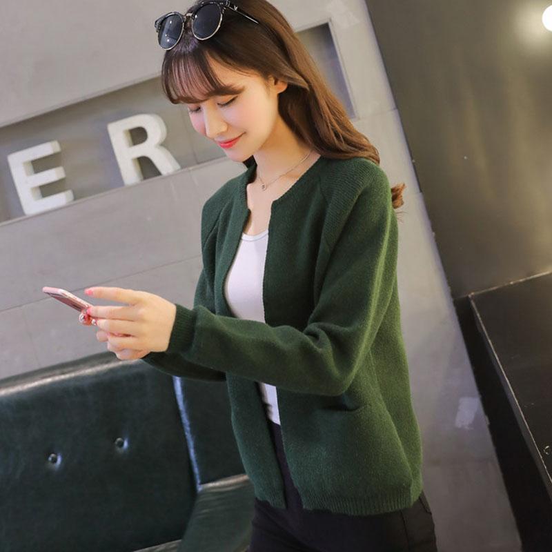 Spring and Autumn Cardigan Short Sweater Loose Solid Color Long Sleeve Top Fashion Knitted Women's Jacket