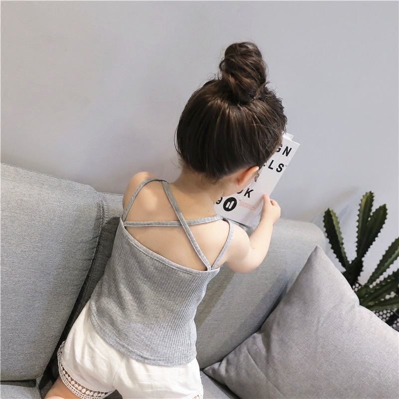 Summer Kids Cute Solid Color Vest Sling Backless Ventilation Top Sleeveless Tops Korean Style Slash Neck Slim Vest for Children Girls