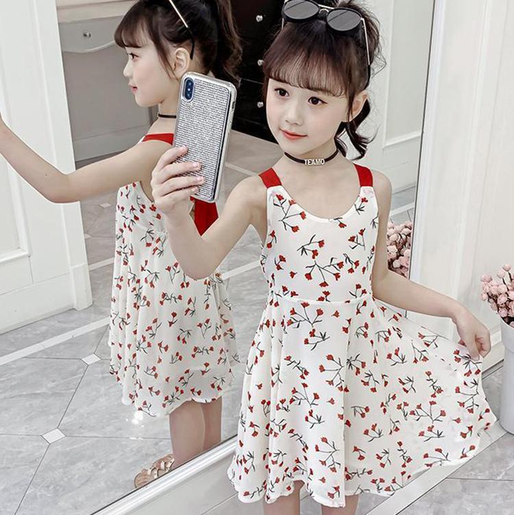 Children Dress Spring Summer Sling Kids Clothing  Baby Girls Clothing Printing Sleeveless Dress Girl