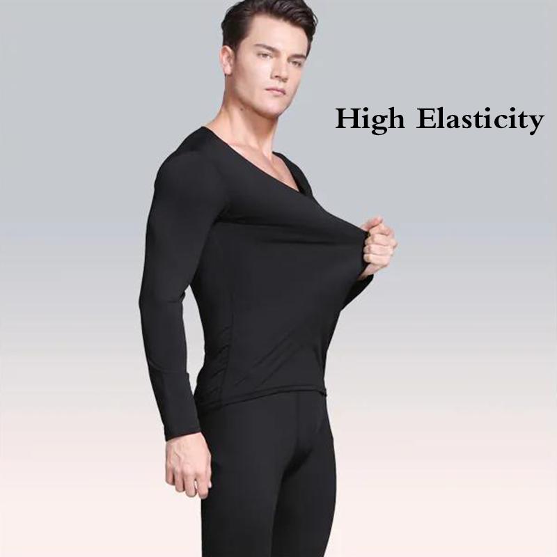 Men Winter Autumn Clothes V-neck Tops Pants Male Tight Suit Windproof Comfortable Soft Lining Long Sleeve High Elasticity Thermal Underwear