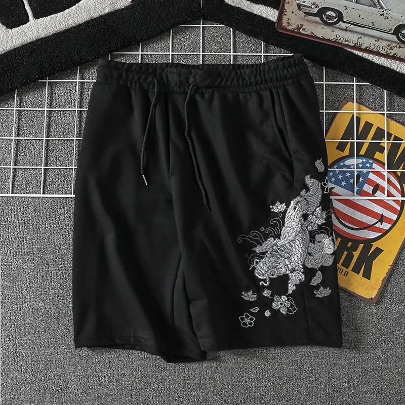 Embroidered Shorts Men's Summer Chinese Style Carp Embroidery Five-point Pants Tide Brand Men's Casual Sports Trend