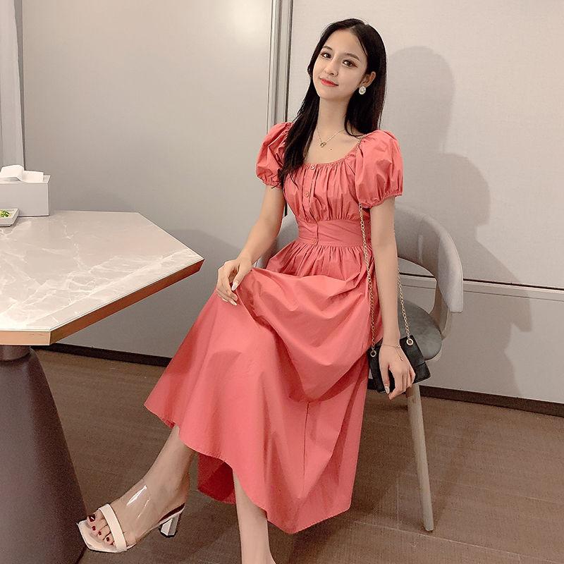 One-line Collar Strapless Dress Summer Sweet Temperament Small Fresh Mid-length A-line Skirt Waist Was Thin and Elegant Temperament Retro Style