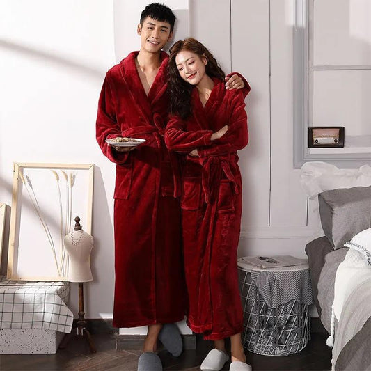 Thickened Flannel Nightgown Women's Plus Size Extended Length Coral Fleece Bathrobe Autumn Winter Long-sleeved Loose Homewear