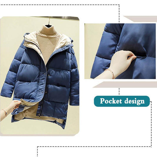 Winter Jacket Women's Cotton-padded Clothes Mid-length Korean Style Loose Hooded Thick Bread Clothes