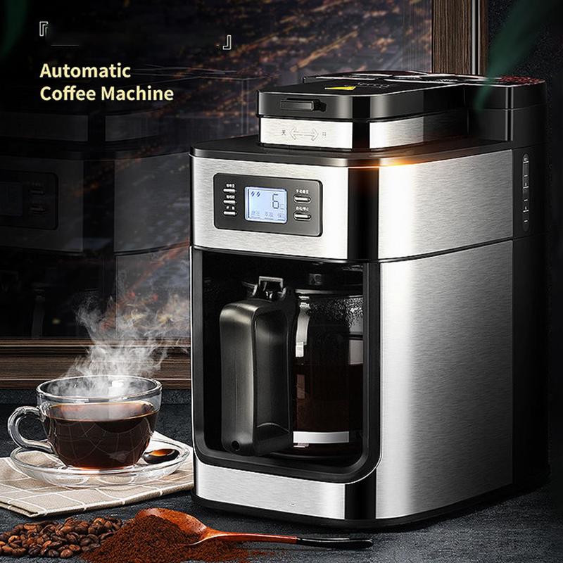 1000W Coffee Maker Machine Home Automatic LED-display Bean Grinder Fresh Grinding American Espresso Coffee Tea Milk