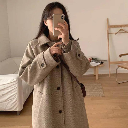 Autumn and Winter Woolen Coat, Women's Woolen Coat, Mid-length and Thin Temperament