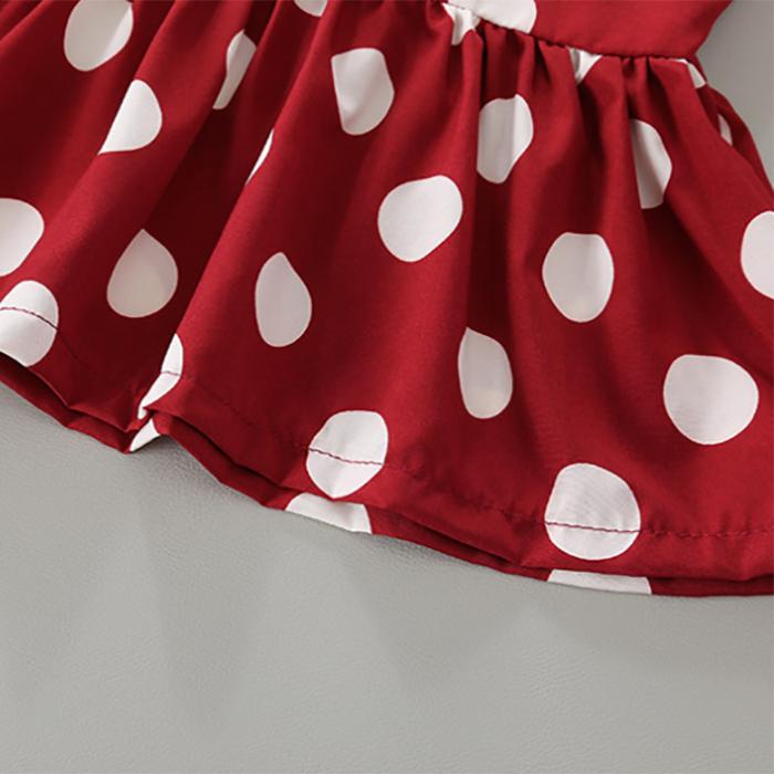 Children's Suit Girls Summer Korean Style Polyster Dot Sling Sleeveless Skirts Shorts Two Piece Set