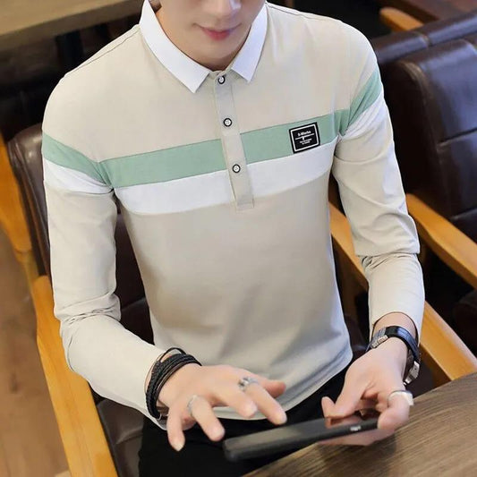 Cotton Long Polo Shirt Men's Lapel Shirt Autumn Trend Wild Young and Middle-aged Men's Clothing