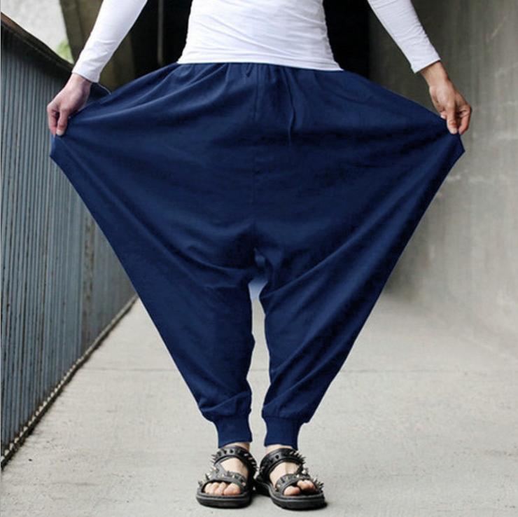 Men's Loose Pants, Linen Harlan Wide Leg Pants, Japanese Style Casual Loose Trousers