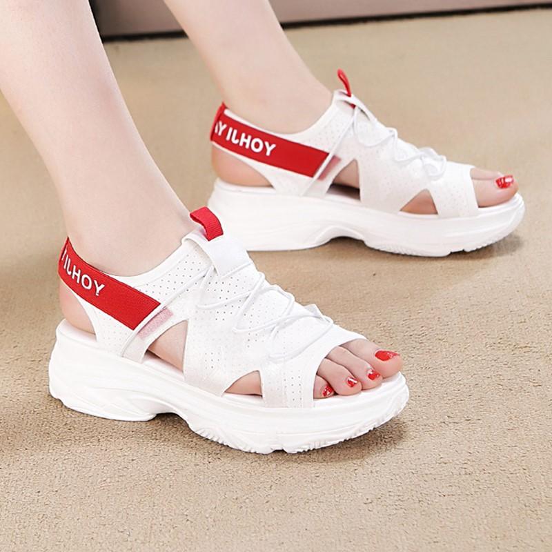 Women's Summer Light-soled Sports Sandals Flat High Elastic Surface Sandals Thick-soled Flying Weaver Women Shoes