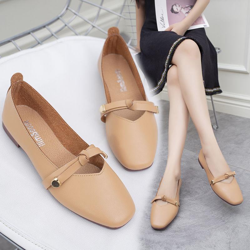 Thick-heeled Mid-heeled Soft Leather Ladies Retro British Style Leather Shoes for Work Can Wear Shallow Mouth Simple Ladies Leather Shoes