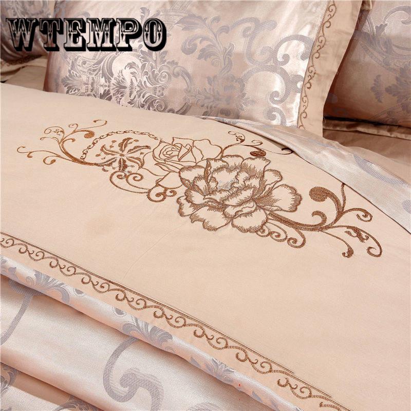 4pcs Home Textile Wedding Jacquard Silk Bedding Set Luxury Satin Quilt/Duvet Cover  Queen/king Size Bedclothes