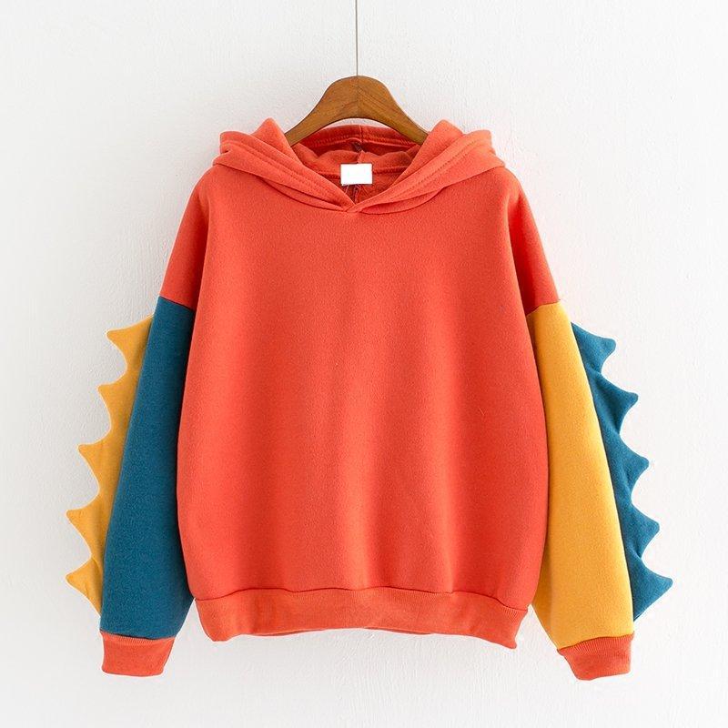 Hoodies Women Fashion Splice Dinosaur Print Sweatshirt Tops Casual Long Sleeve kawaii Clothes