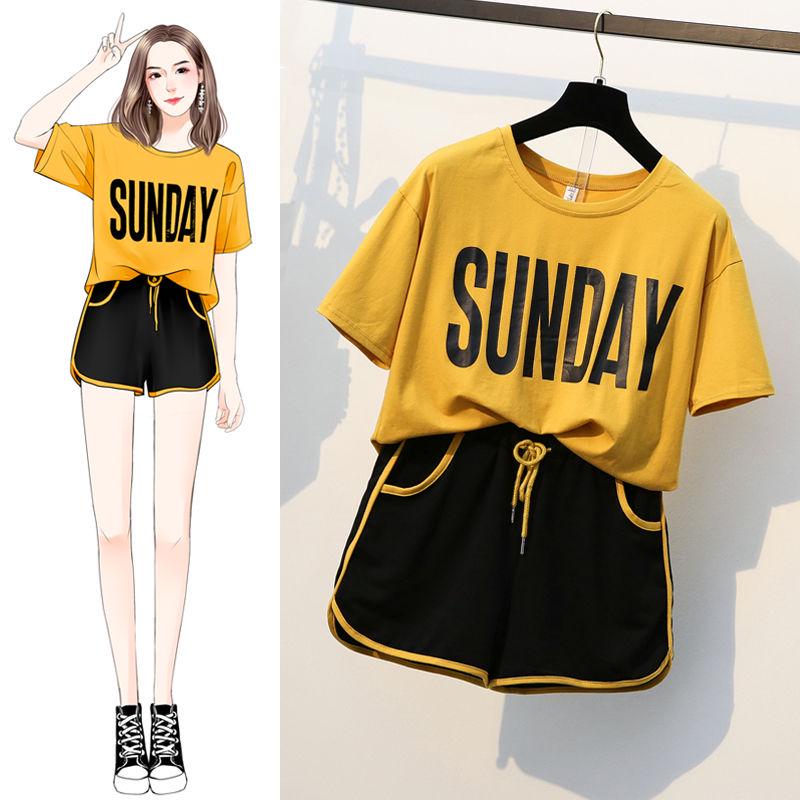 Fashion Women Sporting Casual Two Piece Set Short Sleeve Tee Top Shorts Suit Tracksuit Outfit