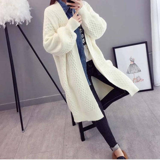 Spring and Autumn Fashion Cardigan Mid-length Knitted Coat Loose Long-sleeved Sweater All-match