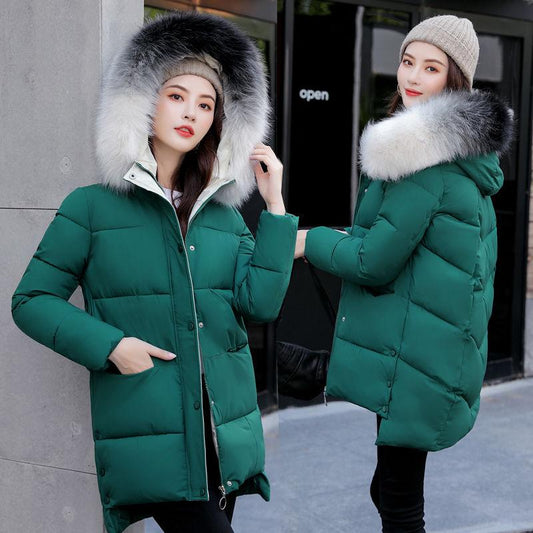 Women's Mid-length Down Cotton Jacket Winter Simple Loose Padded Bread Jacket Student Cotton All-match Parker Clothing