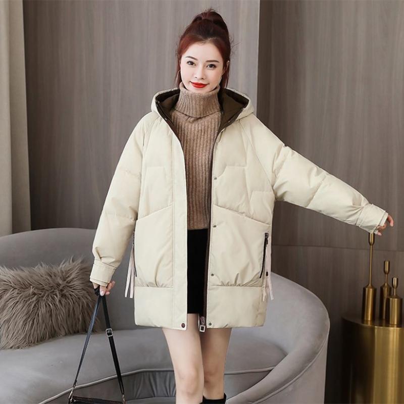 Women's Mid-length Down Jacket Winter Korean Loose Cotton Clothes Casual Hooded Padded Jacket