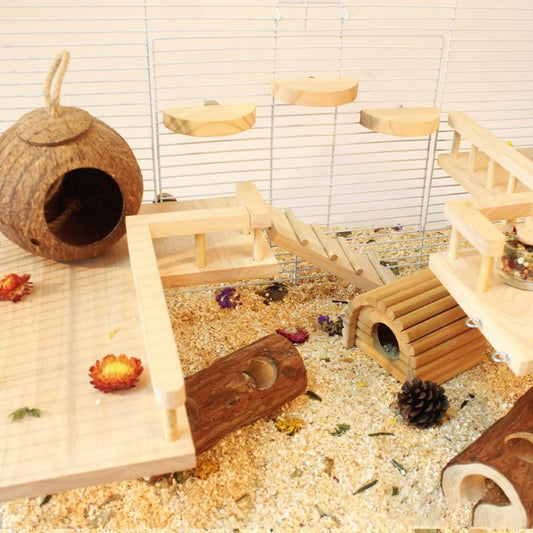 Hamster Cage Landscaping Supplies Hamster Swing Toys Natural Wooden Fence Golden Bear Tunnel Springboard Small Pet Accessories